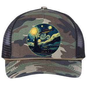 Ufo Aliens And Bigfoot Impressionist Style Novelty Uap Retro Rope Trucker Hat Cap