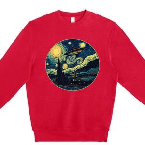 Ufo Aliens And Bigfoot Impressionist Style Novelty Uap Premium Crewneck Sweatshirt