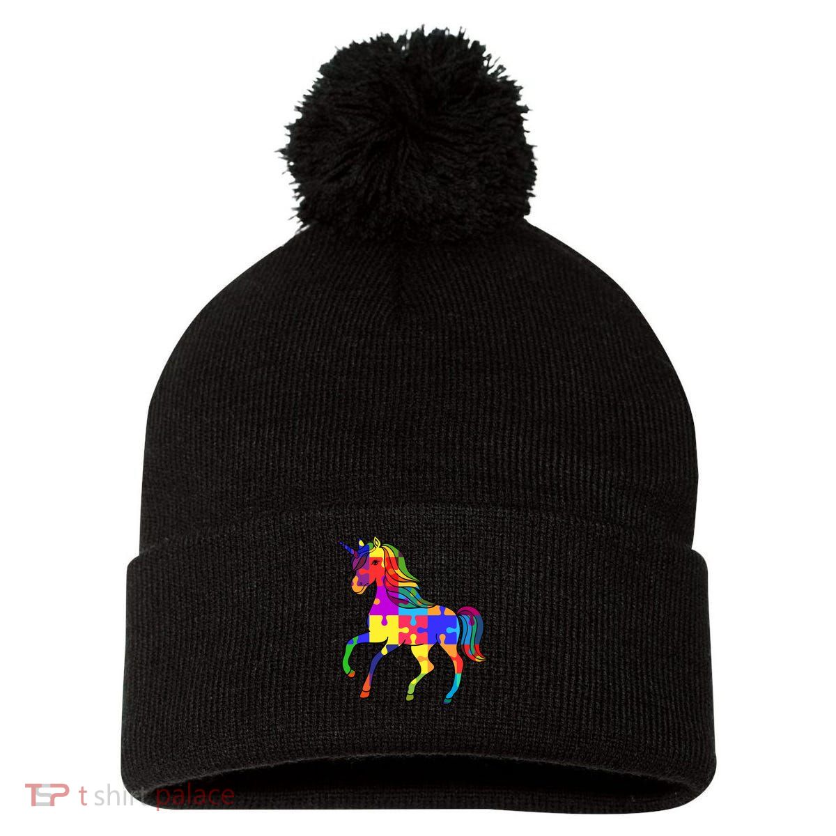 Unicorn Autism Awearness Spectrum Disorder Cool Gift Pom Pom 12in Knit Beanie