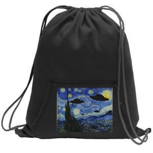 Ufo Alien Abduction Starry Night Van Gogh Painting Sweatshirt Cinch Pack Bag