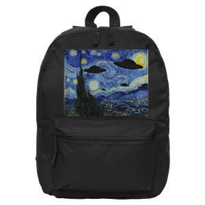 Ufo Alien Abduction Starry Night Van Gogh Painting 16 in Basic Backpack