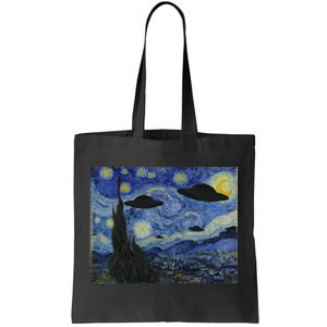 Ufo Alien Abduction Starry Night Van Gogh Painting Tote Bag