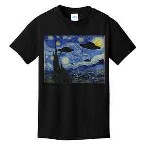 Ufo Alien Abduction Starry Night Van Gogh Painting Kids T-Shirt