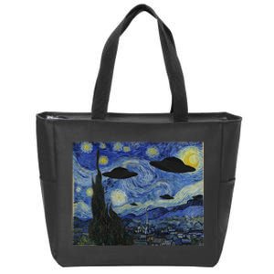 Ufo Alien Abduction Starry Night Van Gogh Painting Zip Tote Bag