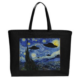 Ufo Alien Abduction Starry Night Van Gogh Painting Cotton Canvas Jumbo Tote