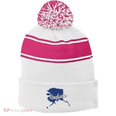 Unalaska Alaska Ak Map Stripe Pom Pom Beanie