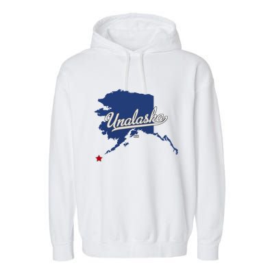 Unalaska Alaska Ak Map Garment-Dyed Fleece Hoodie