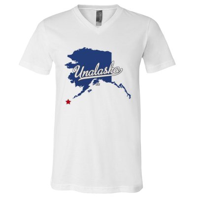 Unalaska Alaska Ak Map V-Neck T-Shirt