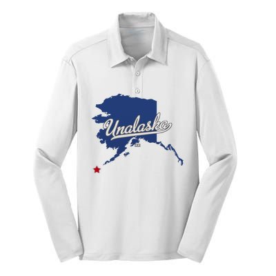 Unalaska Alaska Ak Map Silk Touch Performance Long Sleeve Polo