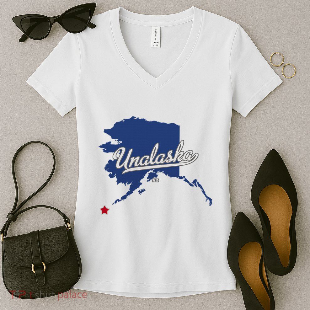 Unalaska Alaska Ak Map Women's V-Neck T-Shirt