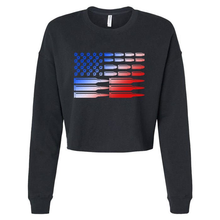 USA American Bullet Flag Cropped Pullover Crew