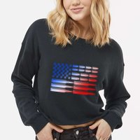 USA American Bullet Flag Cropped Pullover Crew