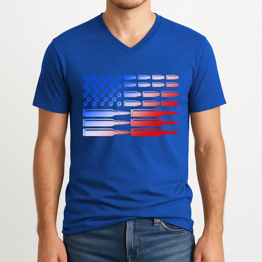 USA American Bullet Flag V-Neck T-Shirt