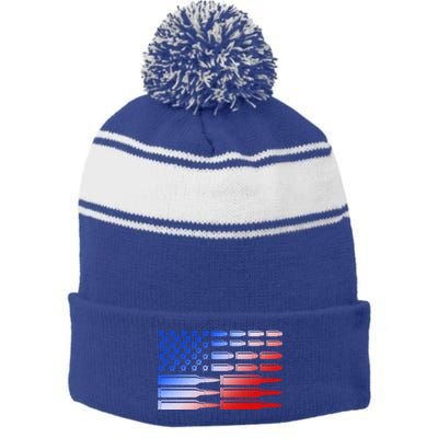 USA American Bullet Flag Stripe Pom Pom Beanie
