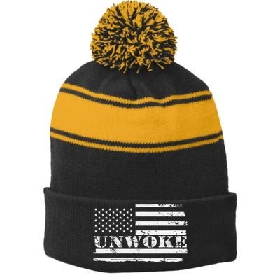 Unwoke Awake But Not Woke Stripe Pom Pom Beanie