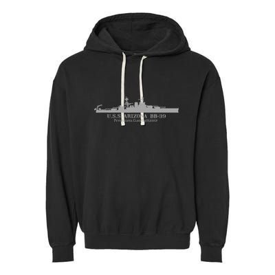 U.S.S. Arizona Bb 39 Battleship Wwii Tech Drawing Garment-Dyed Fleece Hoodie