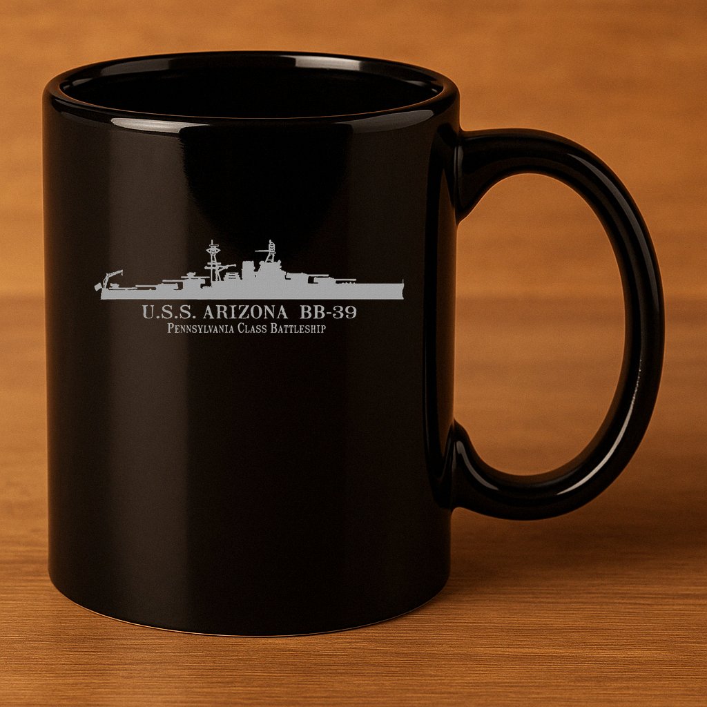 U.S.S. Arizona Bb 39 Battleship Wwii Tech Drawing 11oz C Handle Ceramic Mug