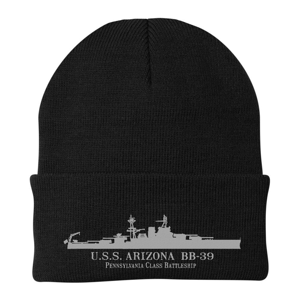 U.S.S. Arizona Bb 39 Battleship Wwii Tech Drawing Beanie