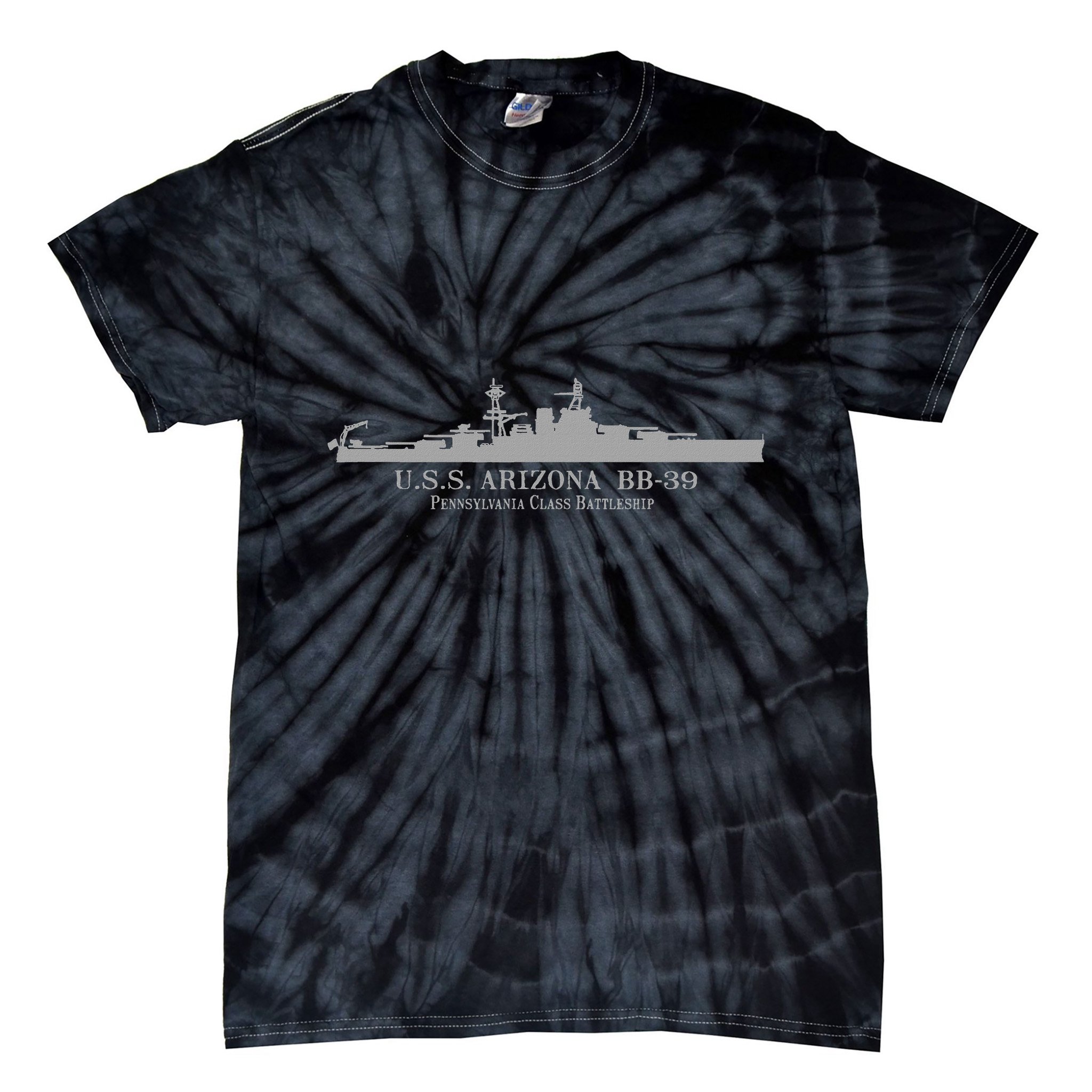 U.S.S. Arizona Bb 39 Battleship Wwii Tech Drawing Tie-Dye T-Shirt