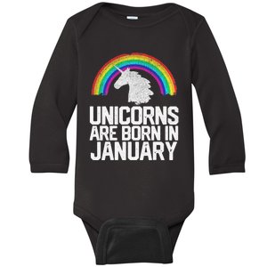 Unicorns Are Born In January Birthday Gift Wo Baby Long Sleeve Bodysuit