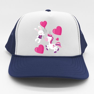 Unicorn And Bunny Cute Valentines Day Gift Trucker Hat