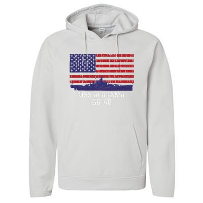 Uss Alabama Bb 60 Battleship Vintage American Flag Performance Fleece Hoodie