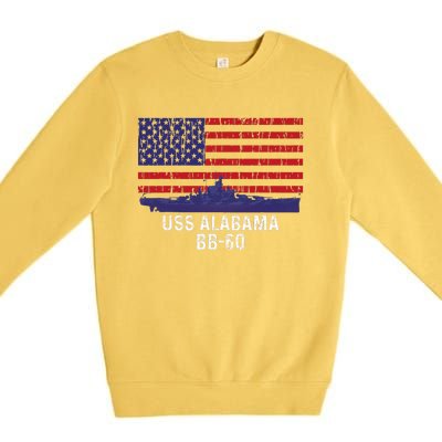 Uss Alabama Bb 60 Battleship Vintage American Flag Premium Crewneck Sweatshirt