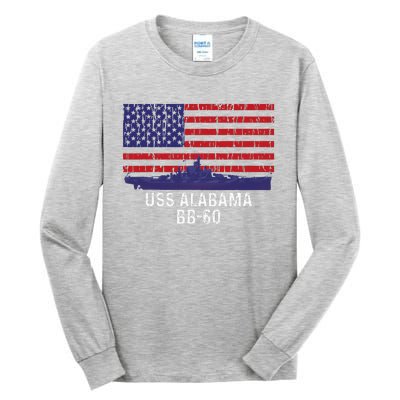 Uss Alabama Bb 60 Battleship Vintage American Flag Tall Long Sleeve T-Shirt