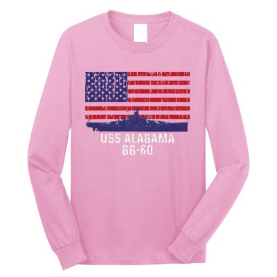 Uss Alabama Bb 60 Battleship Vintage American Flag Long Sleeve Shirt