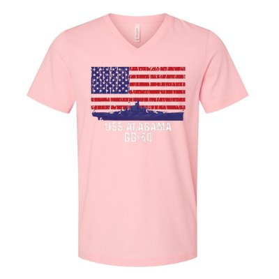 Uss Alabama Bb 60 Battleship Vintage American Flag V-Neck T-Shirt