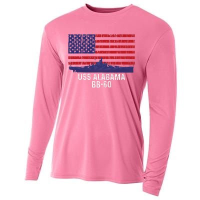 Uss Alabama Bb 60 Battleship Vintage American Flag Cooling Performance Long Sleeve Crew