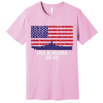 Uss Alabama Bb 60 Battleship Vintage American Flag Premium T-Shirt