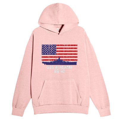 Uss Alabama Bb 60 Battleship Vintage American Flag Urban Pullover Hoodie