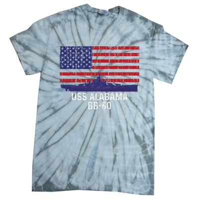 Uss Alabama Bb 60 Battleship Vintage American Flag Tie-Dye T-Shirt