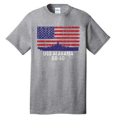 Uss Alabama Bb 60 Battleship Vintage American Flag Tall T-Shirt