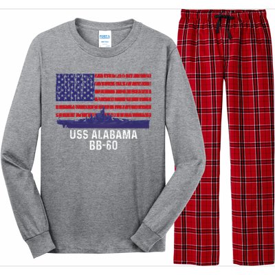 Uss Alabama Bb 60 Battleship Vintage American Flag Long Sleeve Pajama Set