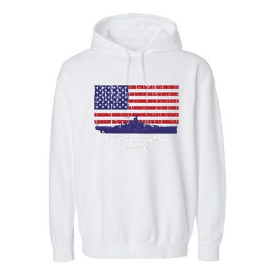 Uss Alabama Bb 60 Battleship Vintage American Flag Garment-Dyed Fleece Hoodie