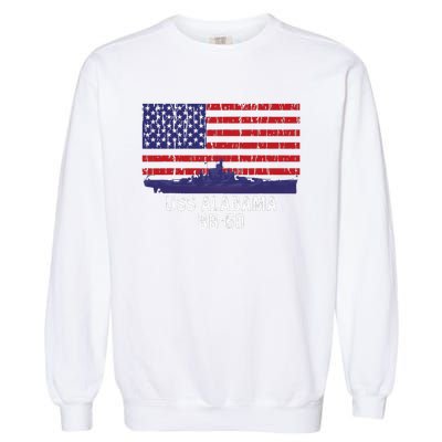 Uss Alabama Bb 60 Battleship Vintage American Flag Garment-Dyed Sweatshirt