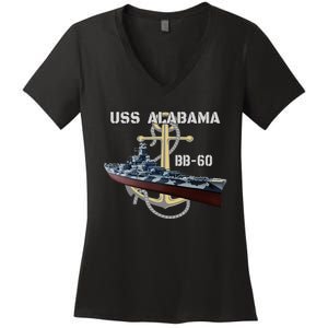 Uss Alabama Bb60 Battleship Ww2 American Warship Veterans Women's V-Neck T-Shirt