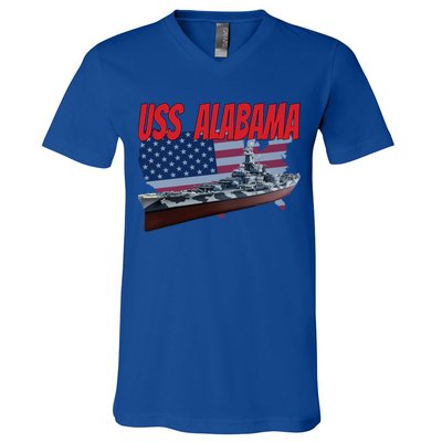 Uss Alabama Bbgift60 Ww2 And Cold War Veteran Battleship Boy Dad Gift V-Neck T-Shirt