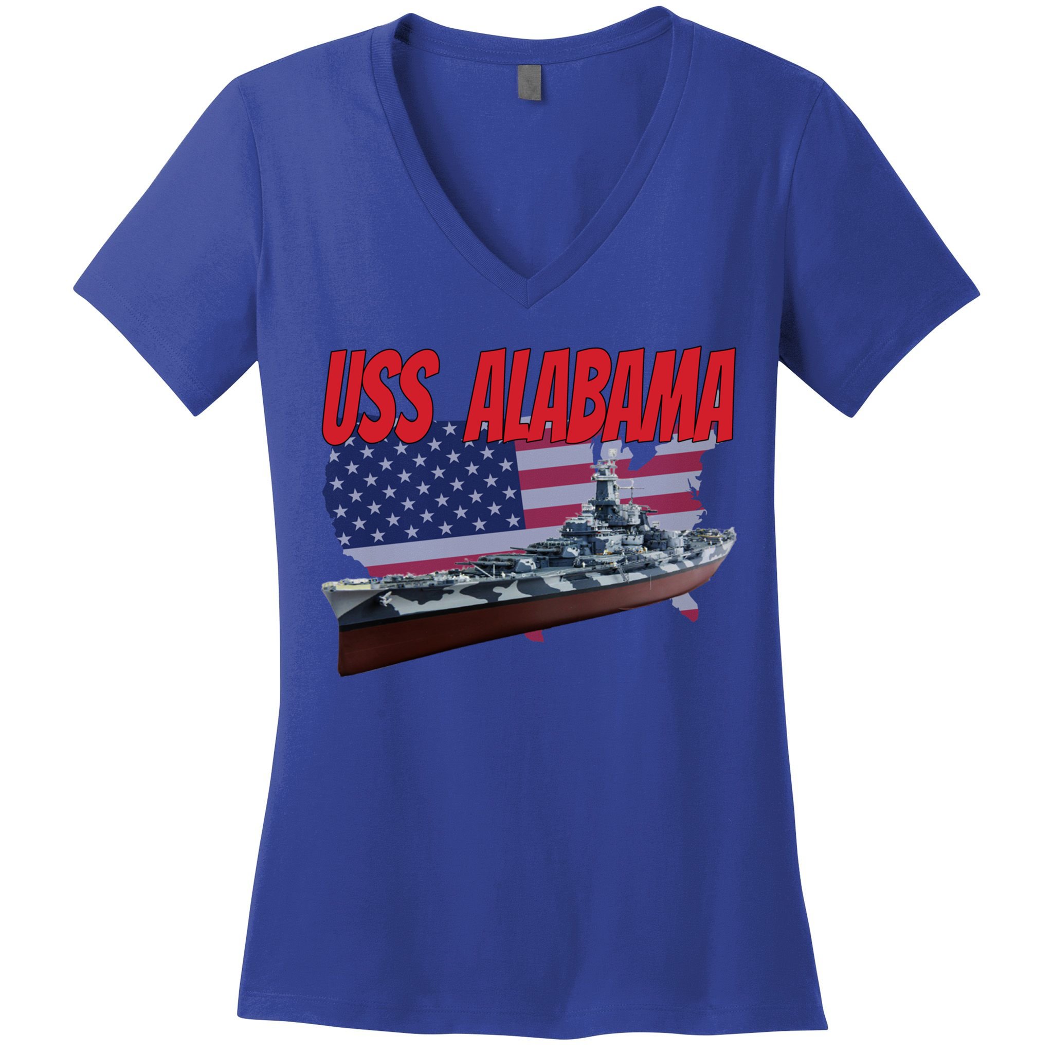 Uss Alabama Bbgift60 Ww2 And Cold War Veteran Battleship Boy Dad Gift Women's V-Neck T-Shirt