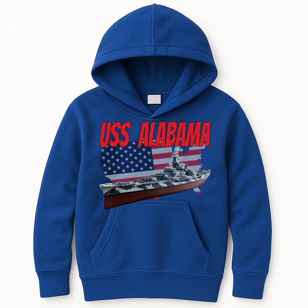 Uss Alabama Bbgift60 Ww2 And Cold War Veteran Battleship Boy Dad Gift Kids Hoodie