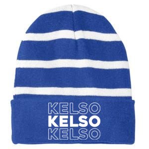 Us American City Usa Resident Washington Kelso Funny Gift Striped Beanie with Solid Band