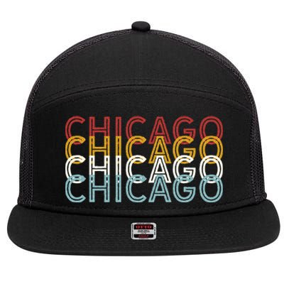 Us American City 70S Retro Usa Vintage Chicago 7 Panel Mesh Trucker Snapback Hat