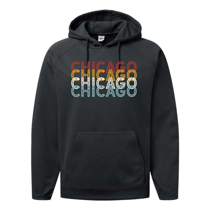 Us American City 70S Retro Usa Vintage Chicago Performance Fleece Hoodie