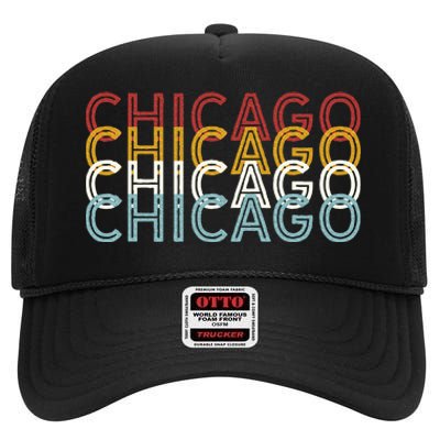 Us American City 70S Retro Usa Vintage Chicago High Crown Mesh Back Trucker Hat