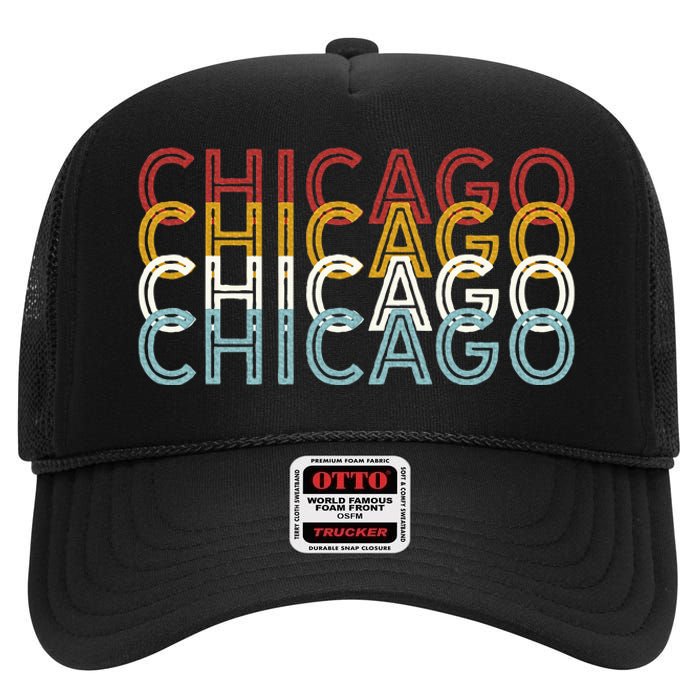 Us American City 70S Retro Usa Vintage Chicago High Crown Mesh Back Trucker Hat