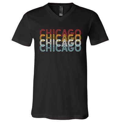 Us American City 70S Retro Usa Vintage Chicago V-Neck T-Shirt