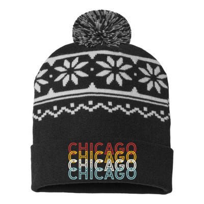 Us American City 70S Retro Usa Vintage Chicago USA-Made Snowflake Beanie