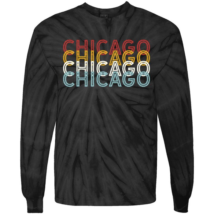 Us American City 70S Retro Usa Vintage Chicago Tie-Dye Long Sleeve Shirt